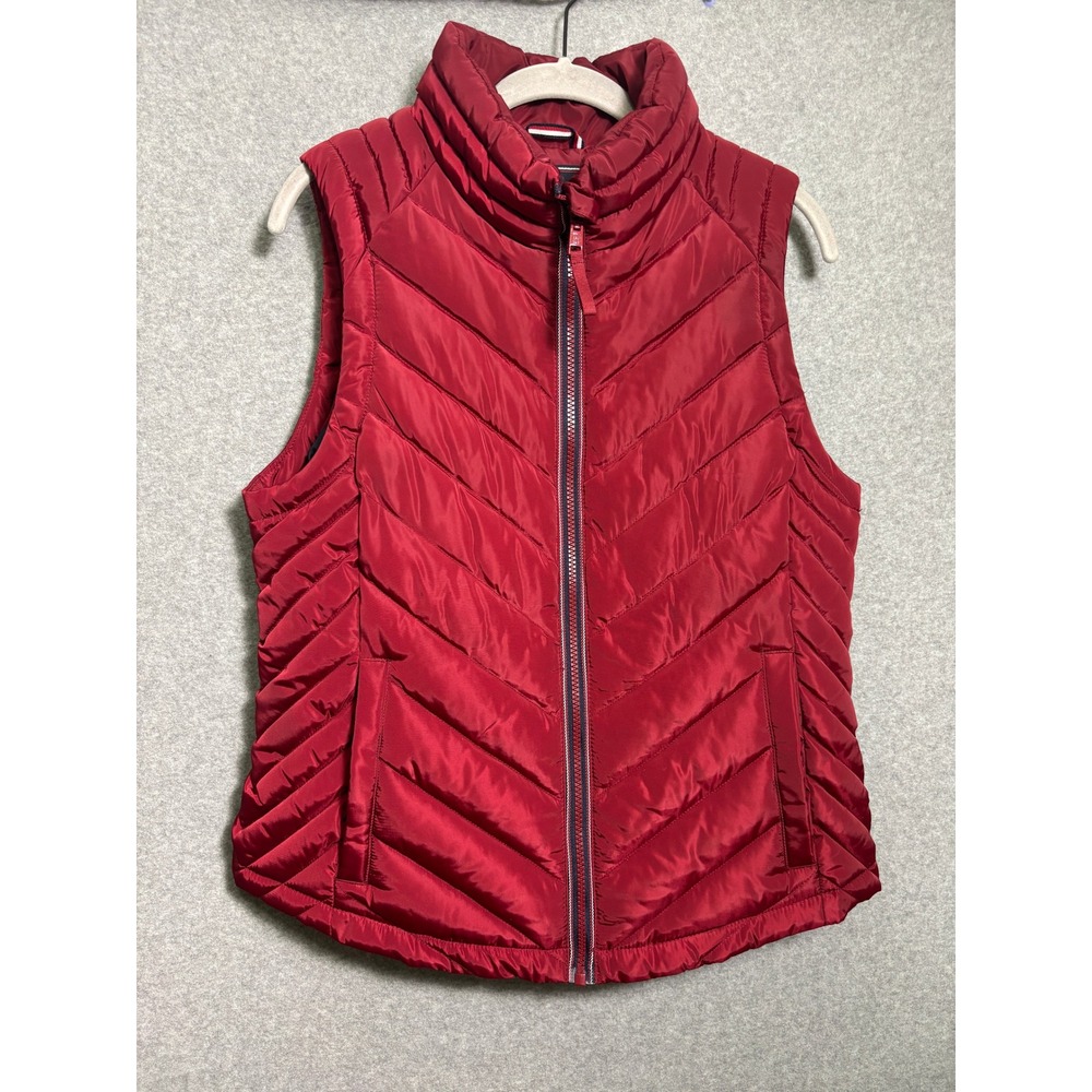 Women's Tommy Hilfiger Red Quilted Puffer Vest‎ Zip Front Preppy Cozy S